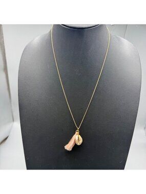 Shell Pendant Necklace With Gold Chain Tassel 22" Long